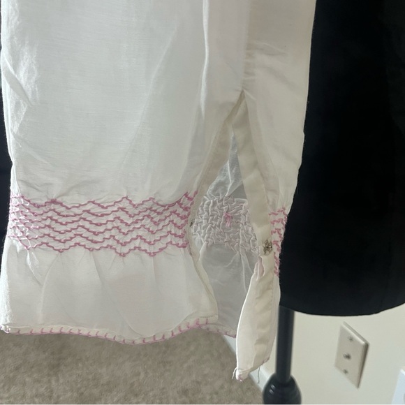 Women’s CJ LAING Emma White /Pink Embroidered Silk/Cotton V-Neck Boho Top Sz‎ M - Picture 11 of 12